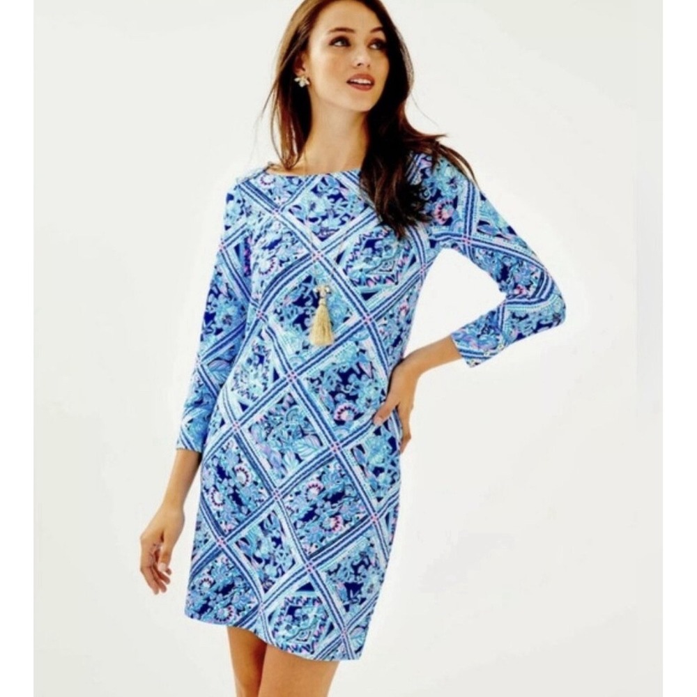 Lilly Pulitzer Sophie Dress M Zanzibar Blue Meet Me On The Dock UPF 50+